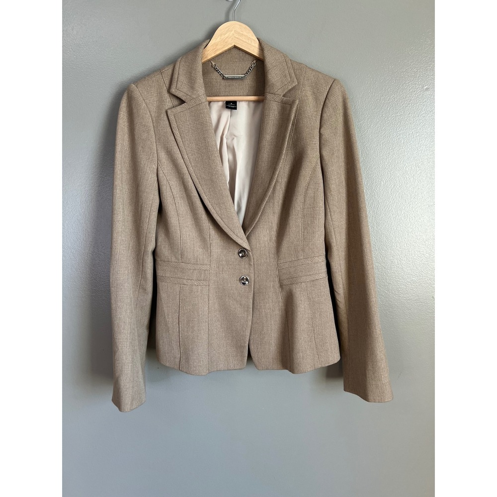 White House Black Market tan cream herringbone weave blazer preppy office career